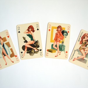 4 pcs Vintage Pin-Up Playing Cards 1960s, Romikartya, Pinup Girls, Retro Paper Ephemera Scrap, Collectible, Made in Hungary