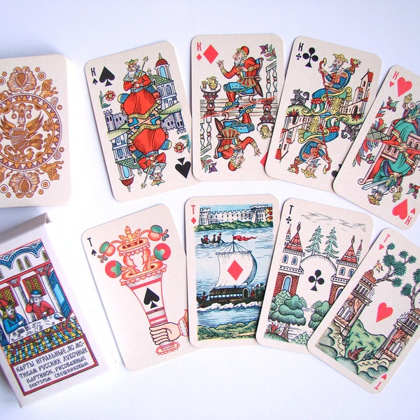 Vintage Playing Cards 90s, Soviet Cards Games, Russian Souvenir, Lubok, Collectible Cards, Deck of 36 Cards, Paper Ephemera, Made in USSR