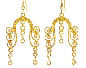 Griekse 18K vergulde bronzen grote kroonluchteroorbellen van Ilios, Griekse oorbellen, Griekse sieraden, oud Griekenland, kroonluchteroorbellen