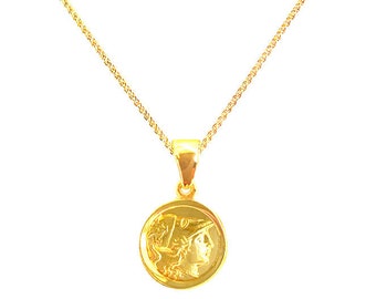 Ancient Greek Coin Pendant with Greek Goddess Athena 14mm in 24K Gold Vermeil by Ilios, Greek Coin Pendant, Athena Ancient Coin Pendant