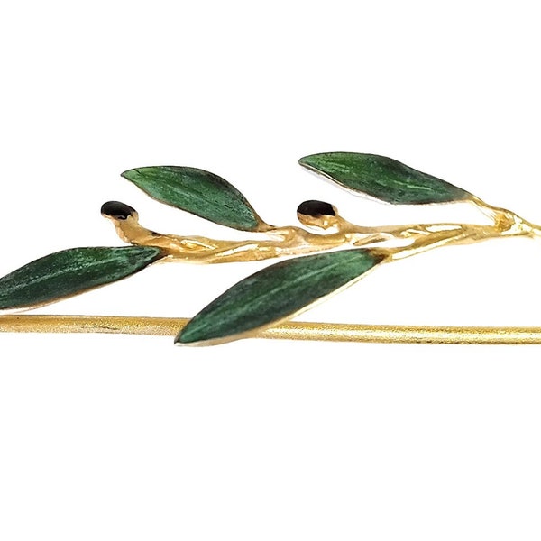 Greek Olive Branch Hairpin 'Elia' Four Leaf by Ilios, Greek Hairpin, Olive Branch Hairpin, Greek Wedding, Greek Jewelry, Olive Tree Jewelry