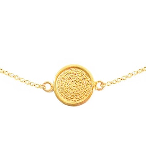 Phaistos Disc Pendant Choke 14mm in 24K Gold Vermeil or Sterling Silver on Matching Chain, Phaistos Disc, Phaistos Necklace, Greek Jewelry