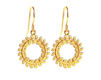 Greek Wreath Earrings 24K Gold Vermeil, Gold Wreath Earrings, Greek Earrings, Greek Jewelry, Grecian Earrings, Christmas Earrings, Greece