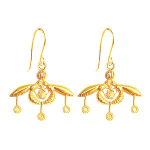 Ancient Greek Minoan Bees Earrings Mélissa in 24K Gold Vermeil, Greek Earrings, Greek Jewelry, Malia Bees Earrings, Chandelier Earrings