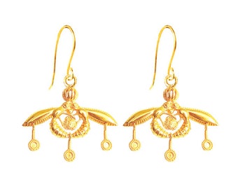 Orecchini a forma di api minoiche greche antiche Mélissa in oro vermeil 24 carati, orecchini greci, gioielli greci, orecchini a forma di api Malia, orecchini a lampadario