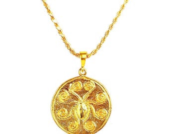 Greek Mycenaean Octopus Pendant in 24K Gold-Plated Bronze by Ilios, Mycenaean Octopus, Mycenaean Jewelry, Greek Jewelry, Ancient Greece