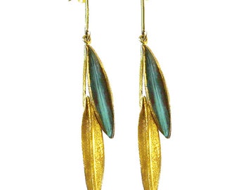 Orecchini con foglie di ulivo 'Elia' di Ilios, gioielli con foglie di ulivo, ramo di ulivo, gioielli greci, gioielli in bronzo, matrimonio greco, gioielli da sposa