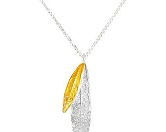 Olive Leaf Pendant in Sterling Silver and 24K Gold Vermeil by Ilios, Olive Leaf Pendant, Olive Leaf Jewelry, Greek Jewelry, Greek Necklace