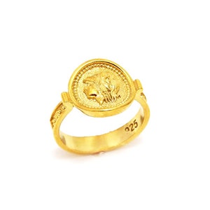 Athena Coin Ring in 24K Gold Vermeil by Ilios, Greek Jewelry, Greek Ring, Athena Coin, Athena Greek Goddess, Greek Mythology, Ancient Greek