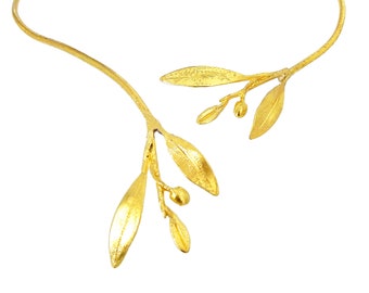 Greek Gold Olive Branch Necklace Elia by Ilios, Greek Jewelry, Greek Necklace, Greek Wedding, Olive Tree Jewelry, Olive Branch Necklace