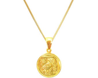 Colgante de moneda griega antigua con búho ateniense de doble cara de Ilios, colgante de moneda griega, colgante de búho, colgante griego, joyería griega, antigua Grecia