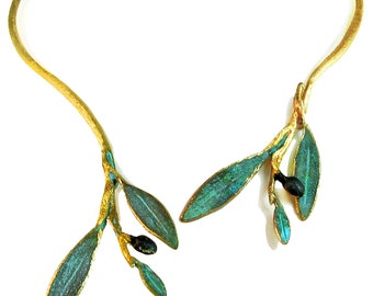 Collar de rama de olivo griega Elia de Ilios, joyería griega, collar griego, boda griega, joyería de olivo, collar de rama de olivo, Grecia