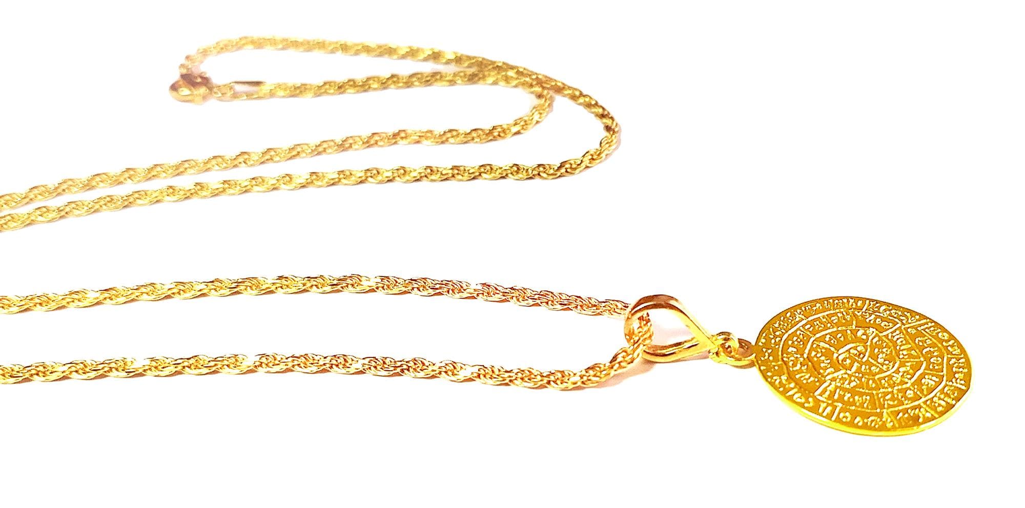 ギリシャのファイストス金ディスクペンダント（24Kゴールドヴェルメイユ製ロープチェーン付き）、ファイストスディスク、ファイストスディスク、ギリシャジュエリー、古代ギリシャコイン  - Etsy 日本