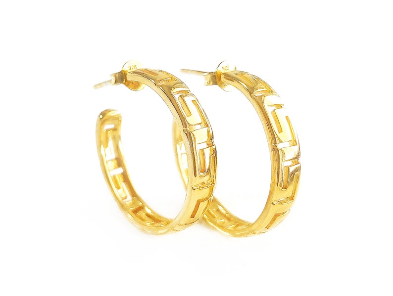 thumbnail interactive-video image 1 of 60mm (2 1/4 Inch) Large Greek Key Hoop Earrings - Real 925 Sterling Silver, Italy 1 of 3