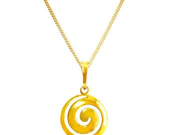 Grote spiraalhanger 24-karaats goud vermeil of .925 sterlingzilver, Griekse ketting, Griekse sieraden, gouden spiraal, spiraalketting, spiraalhanger