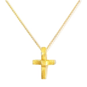 Small Gold Cross Necklace in Matte 24K Gold Vermeil by Ilios Handmade in Greece, Greek Cross, Small Cross, Greek Cross, Christian Cross