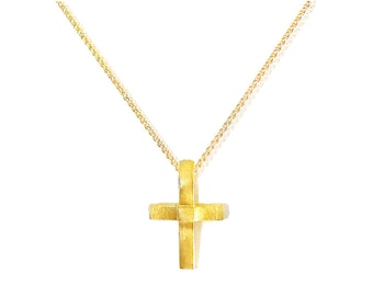 Kleine gouden kruis ketting in matte 24K gouden vermeil door Ilios handgemaakt in Griekenland, Grieks kruis, klein kruis, Grieks kruis, christelijk kruis