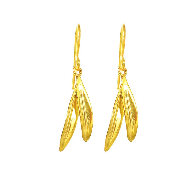 Greek Olive Leaf Earrings in 24K Gold Vermeil or Sterling Silver, Greek Earrings, Greek Jewelry, Olive Leaf Earrings, Olive Leaf Jewelry 24K Gold Vermeil