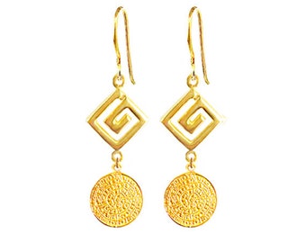 Greek Key Phaistos Disc Earrings by Ilios, Greek Earrings, Greek Jewelry, Greek Key, Meander, Phaistos Disc, Ancient Greek Earrings