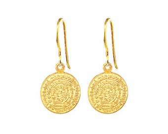 Greek Phaistos Disc Earrings by Ilios, Phaistos Disc, Phaistos Disk, Greek Earrings, Greek Jewelry, Phaistos Gold Earrings, Grecian Earrings