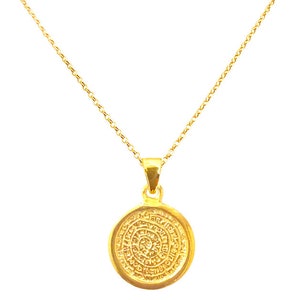 Greek Phaistos Gold Disc Pendant on 24K Gold Vermeil Chain, Phaestos Disc, Phaestos Disk, Greek Pendant, Greek Jewelry, Ancient Greece