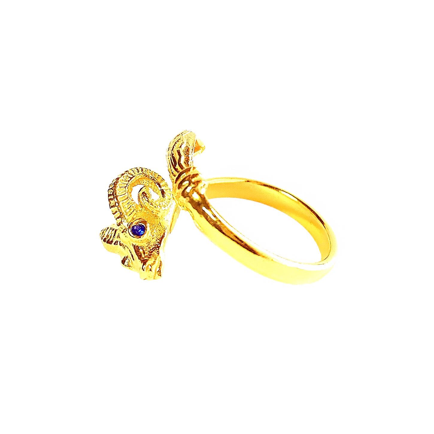 Ram Rng Greek Ring 'golden Ram' With Dark Blue Crystal Eye 24K Gold Vermeil ...