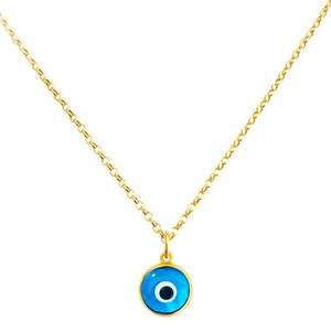 Greek Solid Gold Evil Eye Necklace by Ilios in 14K Gold, Greek Necklace, Greek Jewelry, Evil Eye Pendant, 14k Evil Eye Charm