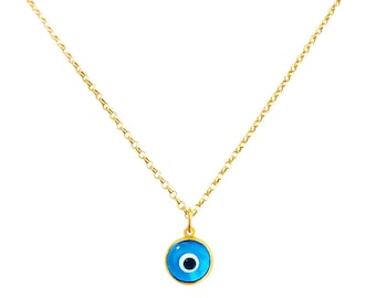 Collana greca in oro massiccio con occhio maligno di Ilios in oro 14K, collana greca, gioielli greci, ciondolo con occhio maligno, ciondolo con occhio maligno 14k