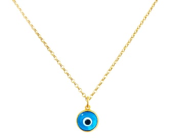 Greek Solid Gold Evil Eye Necklace by Ilios in 14K Gold, Greek Necklace, Greek Jewelry, Evil Eye Pendant, 14k Evil Eye Charm