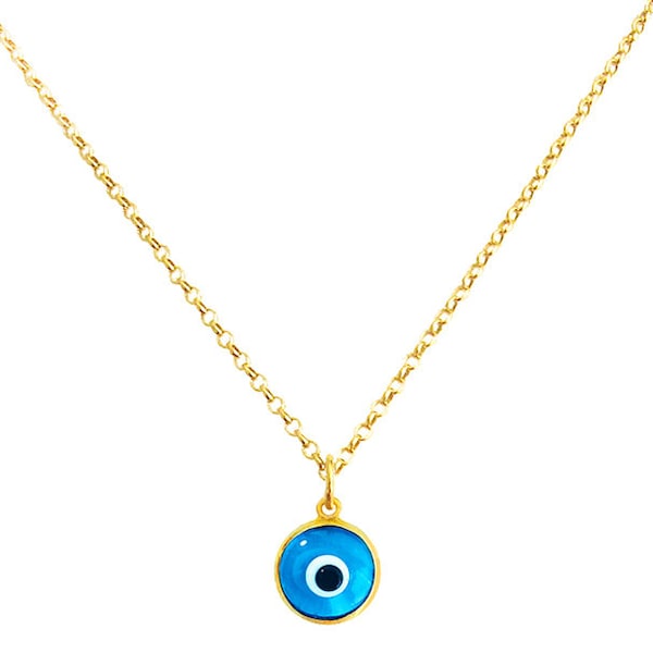 Greek Solid Gold Evil Eye Necklace by Ilios in 14K Gold, Greek Necklace, Greek Jewelry, Evil Eye Pendant, 14k Evil Eye Charm