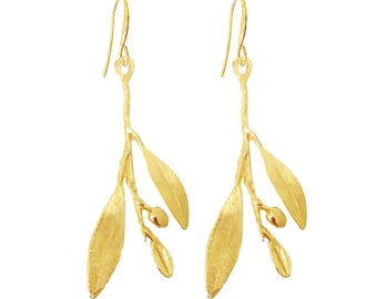 Greek Gold Olive Branch Earrings Elia by Ilios, Greek Jewelry, Greek Earrings, Olive Leaf Earrings, Olive Leaf Jewelry, Greek Wedding