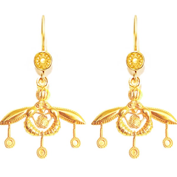 Ancient Greek Minoan Bees Earrings Mélissa in Solid 14K Gold by Ilios,Greek Earrings, Greek Jewelry, Greek Bee Earrings, Chandelier Earrings
