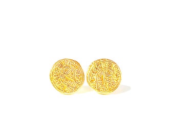 Greek Phaistos Disc Stud Earrings by Ilios, Phaistos Stud Earrings, Phaistos Disc, Phaistos Disk, Greek Earrings, Greek Jewelry