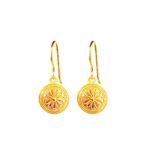 Greek Byzantine Flower Earrings 24K Gold Vermeil or .925 Sterling Silver by Ilios, Greek Jewelry, Greek Necklace, Greek Byzantine Necklace