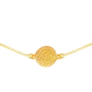 Phaistos Disc Pendant Choker in 24K Gold Vermeil or Sterling Silver on Matching Chain, Phaistos Disc, Phaistos Necklace, Greek Jewelry