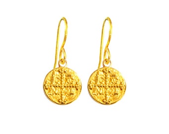 Greek Byzantine Coin Earrings ‘Constantine' by Ilios, Byzantine Earrings, Ancient Greek Earrings, Ancient Greek Cross, Greek Jewelry