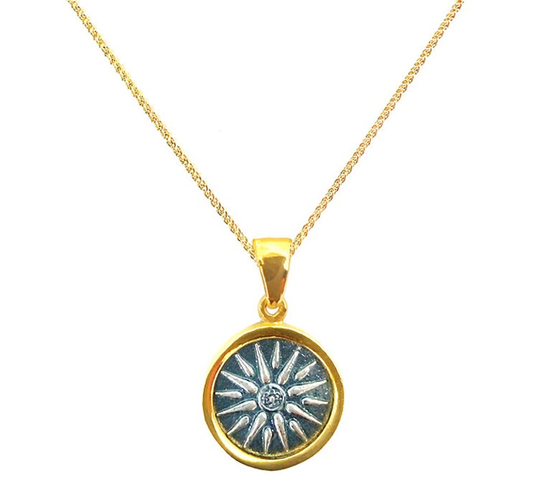 Greek vergina sun pendant on 24k gold vermeil chain greek etsy Greek vergina sun pendant on 24k gold vermeil chain greek etsy