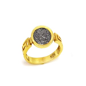 Greek Phaistos Disc Ring with Greek Key Band Gold Vermeil or Sterling Silver by Ilios, Greek Jewelry, Greek Ring, Phaistos Disc, Greek Key