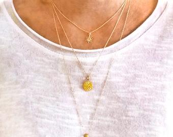 Greek Layered Necklaces with Vergina Sun Pendants, Vergina Sun, Greek Jewelry, Greek Necklace, Greek Pendant, Sun Charm, Layered Necklaces