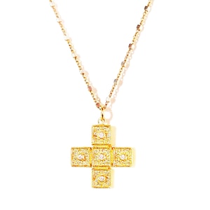 Griechisches Byzantinisches Kreuz mit klaren Kristallen an passender Kette von Ilios, Byzantinisches Kreuz, Antikes griechisches Kreuz, Antikes griechisches Kreuz, Konstantin