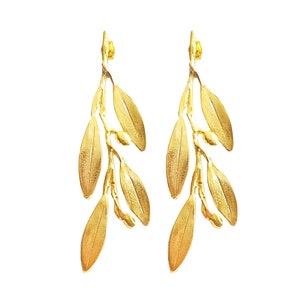 Greek Gold Olive Branch Earrings Elia by Ilios, Greek Jewelry, Greek Earrings, Olive Leaf Earrings, Olive Leaf Jewelry, Greek Wedding