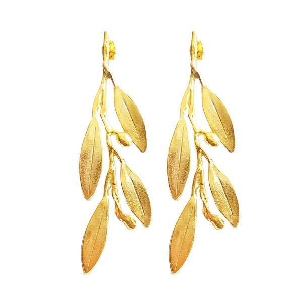 Boucles d'oreilles grecques en or branche d'olivier Elia par Ilios, bijoux grecs, boucles d'oreilles grecques, boucles d'oreilles feuille d'olivier, bijoux feuille d'olivier, mariage grec