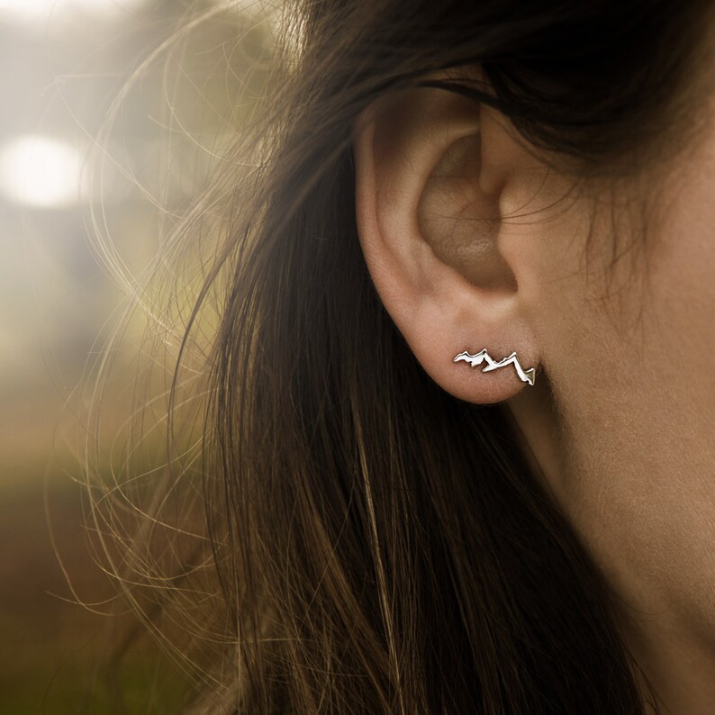 Earrings Mountains Peak Gift for Her Oxidised Silver Handmade image 0