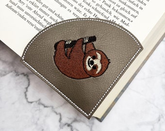 Bookmark | Reading corner | Faux leather | embroidered | bookworm | sloth