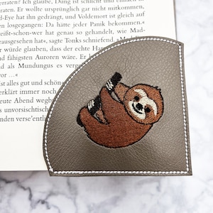 Bookmark Reading corner Faux leather embroidered bookworm sloth image 5