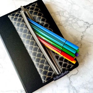 Cas | Stylos à crayons | bande élastique | Revue | Étui à crayons pour carnet | Tablette | Faux cuir | Hangar | Or