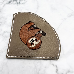 Bookmark Reading corner Faux leather embroidered bookworm sloth image 2