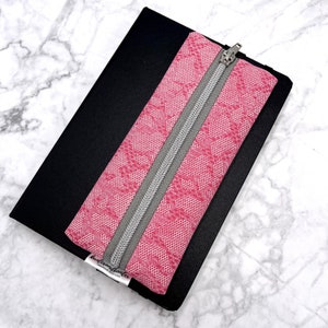 Case | pencil case pens | pouch | rubber band | Journal | notebook pencil case | tablets | faux leather | pink | snake look
