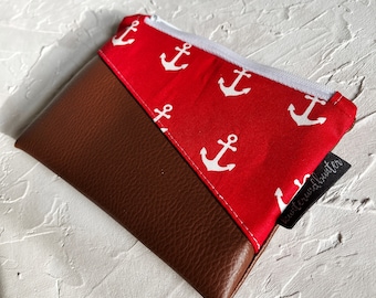 Mini case | small wallet | Portemoinee | Small stuff | Cotton | Synthetic leather | Anchor | Red