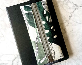 Case | pencil case pens | pouch | rubber band | Journal | notebook pencil case | tablets | faux leather | plant | monstera